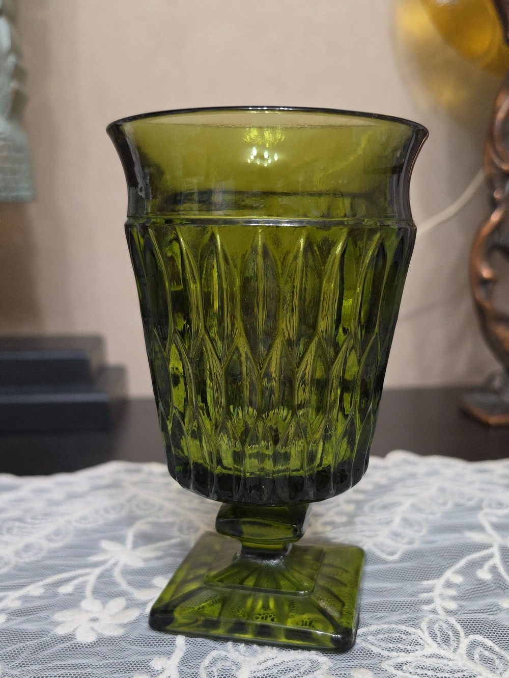Mount Vernon Green Iced Tea Goblet made by the Indiana Glass Company